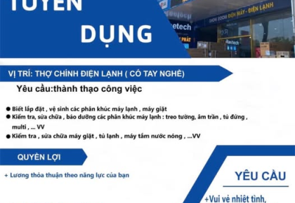 TUYỂN DỤNG KỸ THUẬT VIÊN ĐIỆN LẠNH CÓ TAY NGHỀ TỐT Ở BÌNH THẠNH