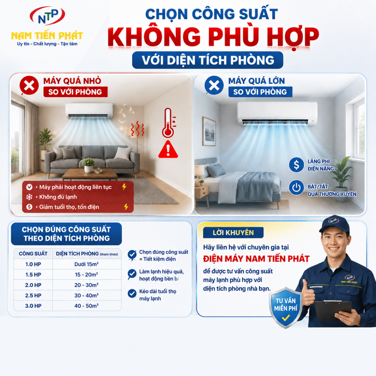 Chọn máy công suất máy không phù hợp