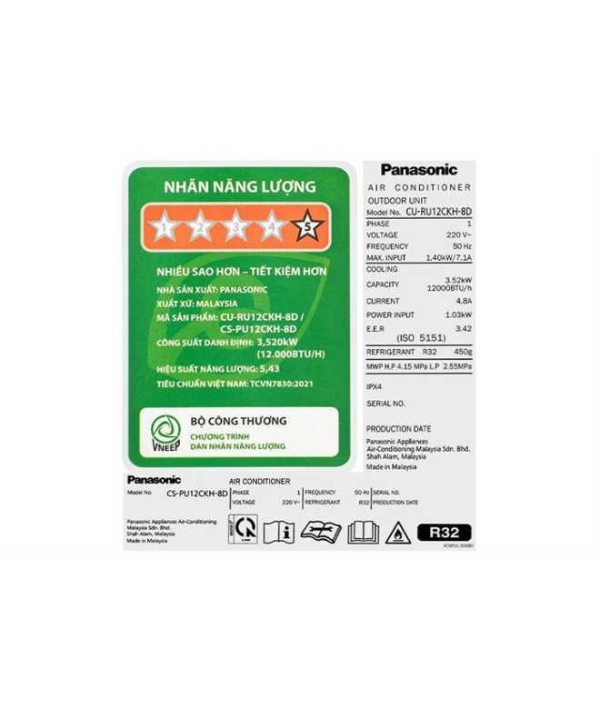 Máy Lạnh Panasonic 1.5 HP CU/CS-RU12CKH-8D - Inverter 2026